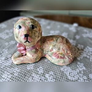 Vintage Floral Decopauge Dog Figurine